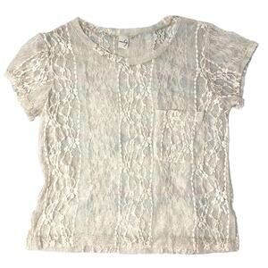 Audry 3+1 Cream Lace T-Shirt Top Medium Sheer Transparent Boho Blouse M